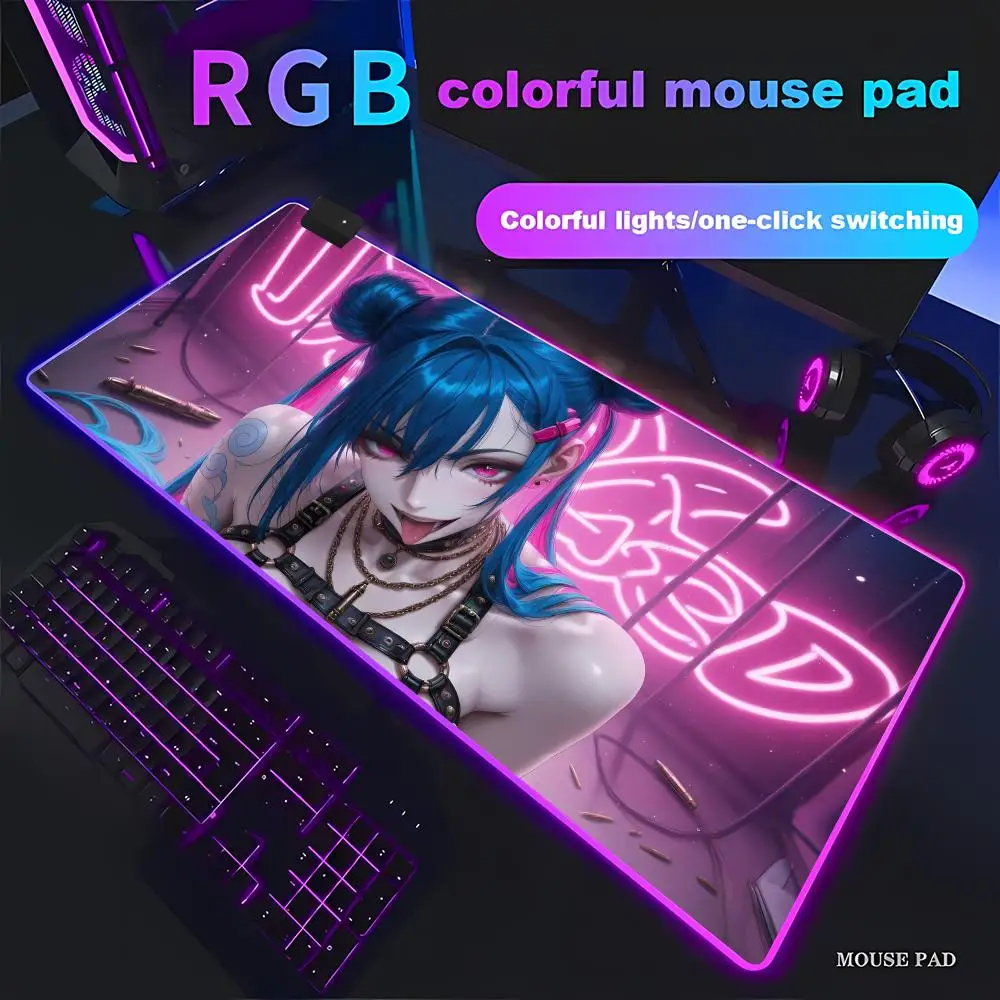 

Коврик для мыши Space Anime Girl, красивый игровой коврик с RGB-подсветкой, HD-клавиатурный коврик для геймеров, большой игровой коврик с LED-подсветкой XXL для ПК, нескользящий декоративный коврик для компьютера