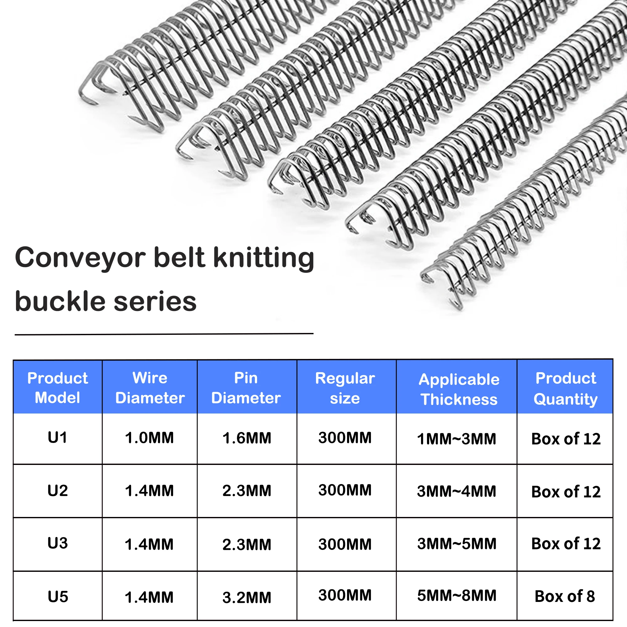 Lintron U2 11.8 Inch Industrial Conveyor Belt Splicer 12PCS 316 Steel Buckle Lacing Pins OEM Industrial Belt Fasteners Hand