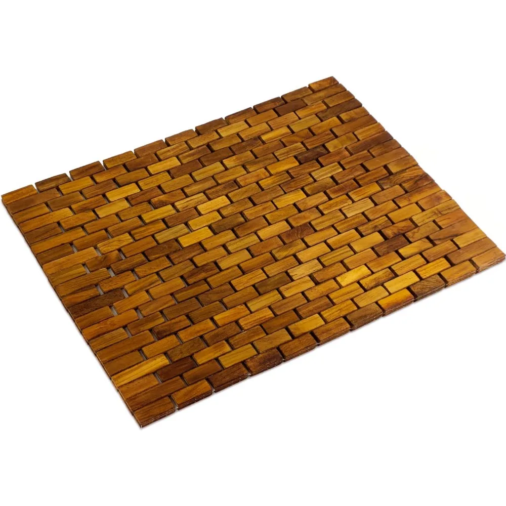 

Складной коврик для ванной и душа из тикового дерева, 24 x 16,5 — нескользящий деревянный напольный коврик для ванны и спа