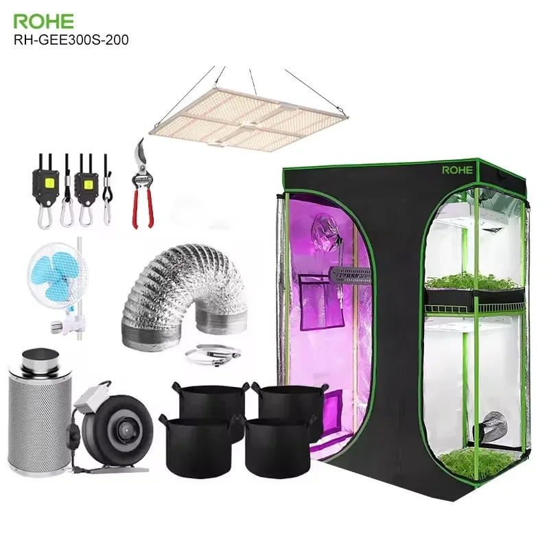 ROHE Best Stable Indoor Growing Hydroponics System for 300x150x200cm LED Grow Tent 600D 1680D Complete Kit