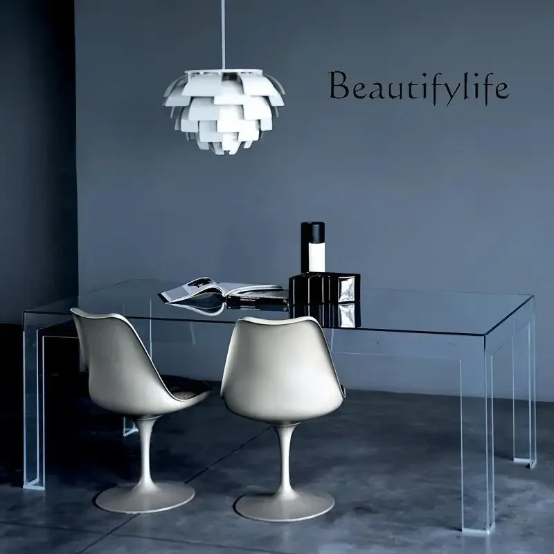 N40 Light luxury modern glass dining table rectangular reception table large apartment minimalist transparent eating table