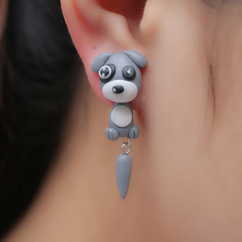 Pendientes de arcilla polimérica hechos a mano con diseño de perro Husky para mujer, bonitos pendientes 3D con forma de animal, divertidos pendientes de perro siberiano, Brinco