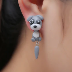 Handmade Husky Dog Polymer Clay Stud Earrings For Women Cute 3D Animal Front Back Ear Jackets Funny Siberian Dog Earrings Brinco