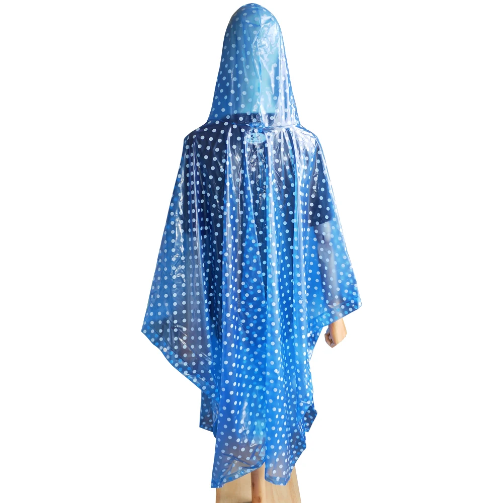 Dot printed Rainponcho adult size attached Hood unisex with drawstring