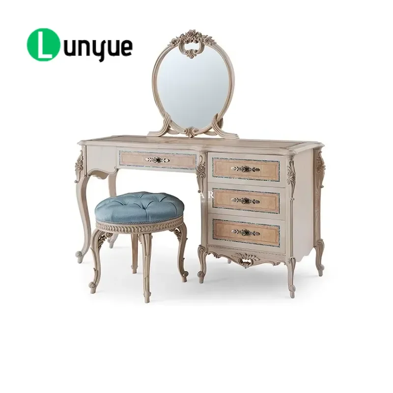 Luxury Classic Hand Carved Dresser with Mirror Bedroom Furniture Elegant Storage Cabinet Vanity Table for Home Decor