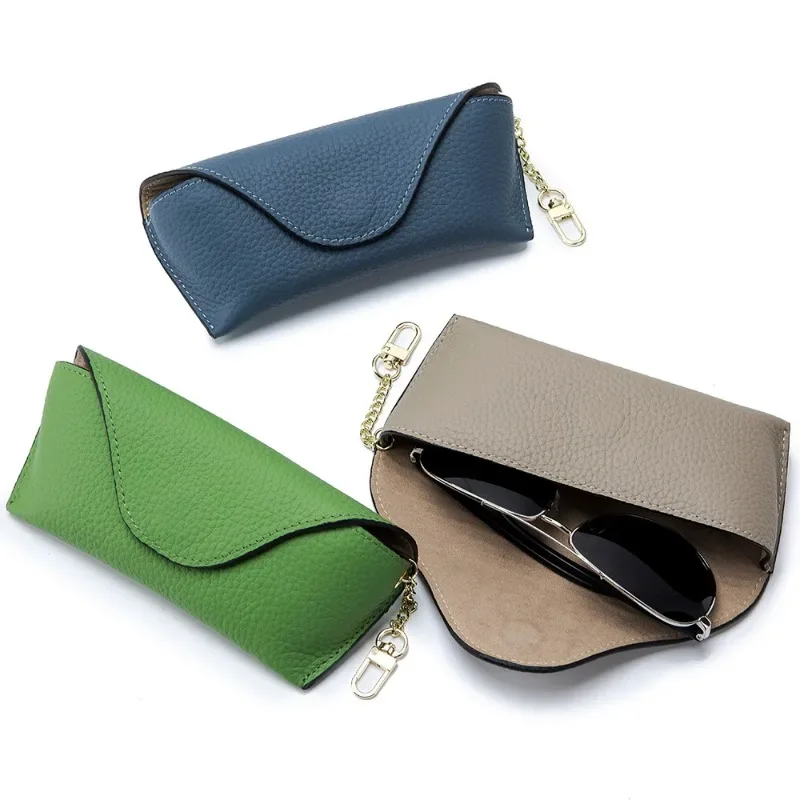 Portable Genuine Leather Glasses Case Creative Multicolour Protective Cover Anti Pressure Sunglasses Storage Bag Women