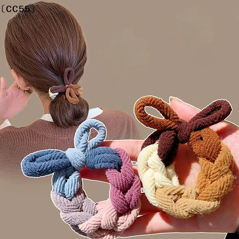 Thickened Cloth Weave Knot Bow High Elastic Rubber Band For Woman Cute Kawaii Simple Bun Ponytail Rubber Ties Rope〔CC55〕
