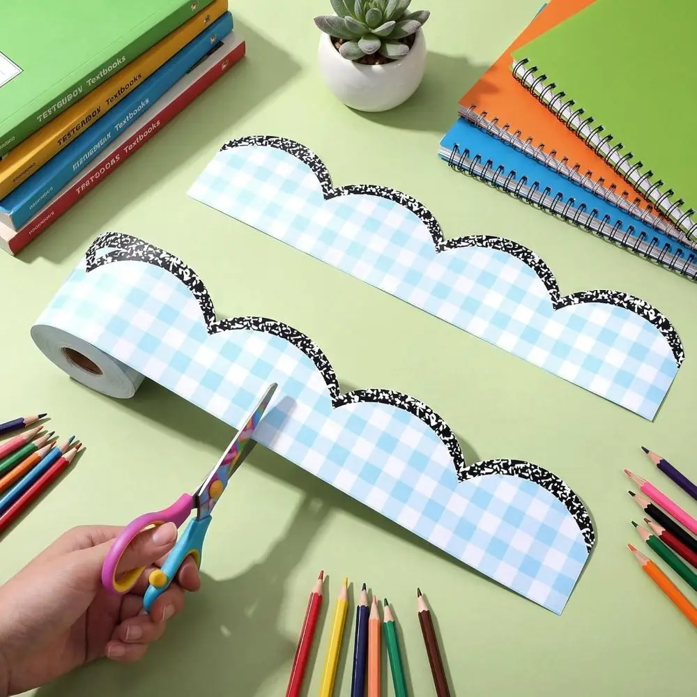 New 10m/Roll Bulletin Board Border Cuttable Scalloped Edge Wall Decor Sticker Self Adhesive Chalkboard Border Kindergarten Decor