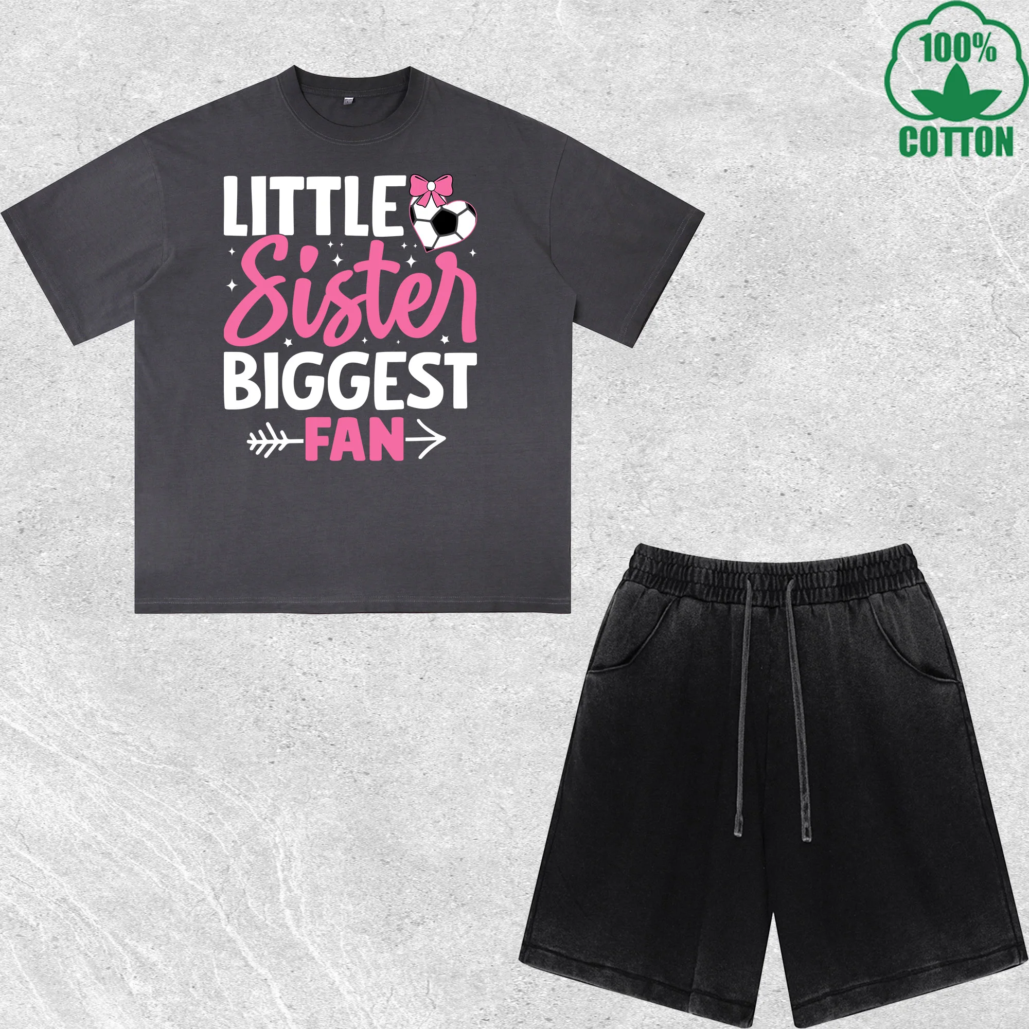 

Little Sister Biggest Printed Dirty Wash T-Shirt Shorts Set Multicolor Combo Loose Trendy Fashionable 100%Cotton