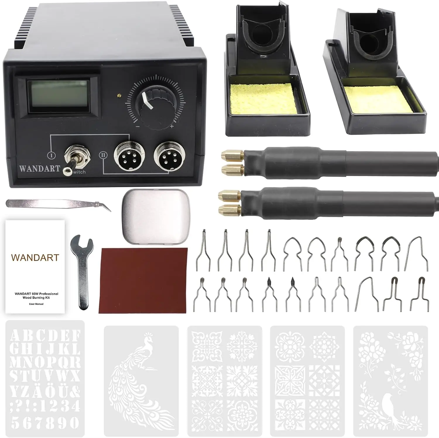 

Professional Wood Burning Kit, 60W Wood Burning Tool Pyrography Kit with Dual Wood Burner 20 Woodburning Wire Nibs Tips