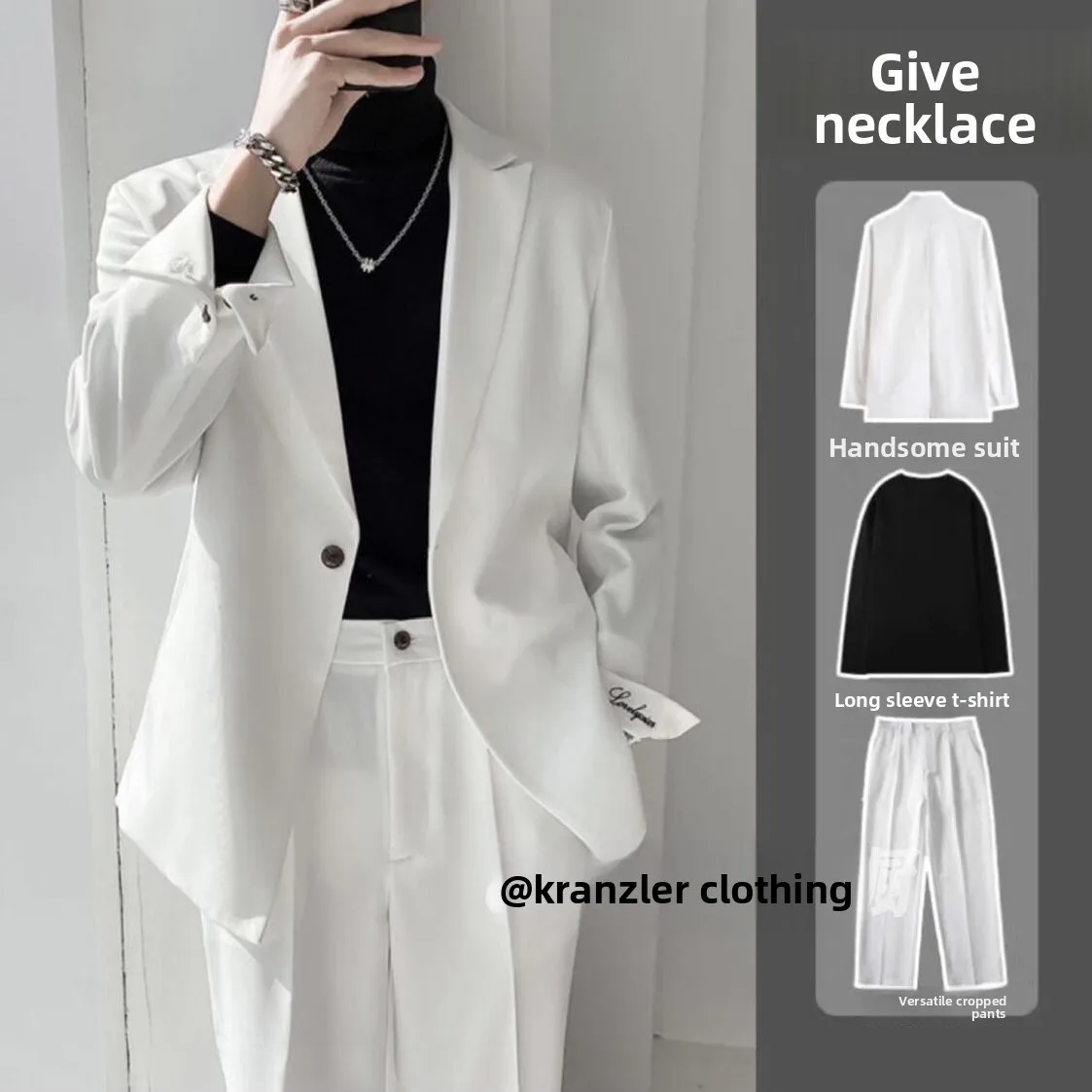 

[Three-piece Set] Casual Men's Suit Familiar Korean Trendy Business Handsome Small Suit Embroidered Black White Dress Jacket