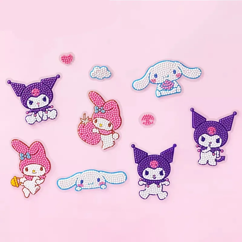 Sanrio Cinnamoroll Kuromi bonito dos desenhos animados adesivo Pack, DIY criativo divertido artesanal cor, diamante adesivo