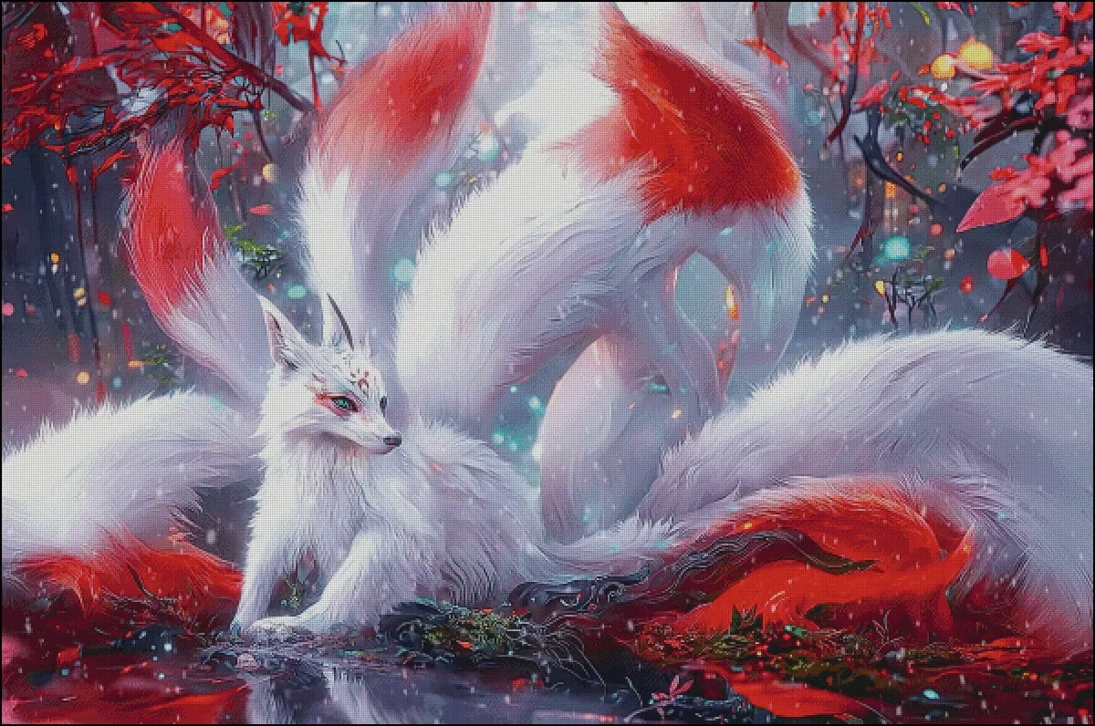 [ZZ3826-Ancient Divine Beast Nine-tailed Fox]11CT 14CT 16CT DIY Stamped Cross Stitch Kit with Printed Canvas and Cotton Threads