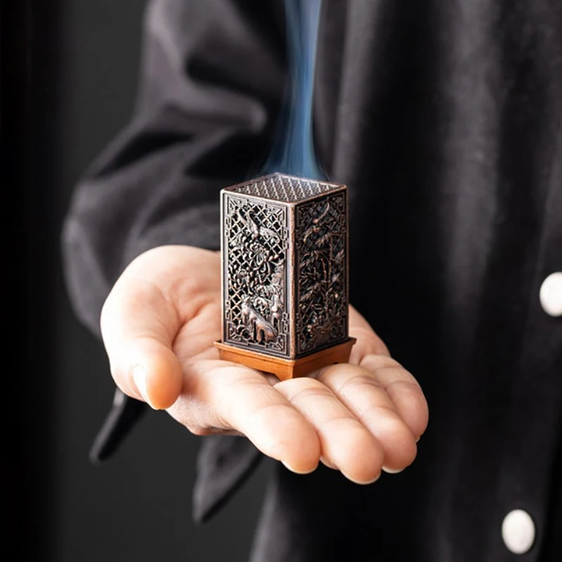 Square Vertical Incense Burner Small Xiangyun Alloy Incense Holder Indoor Aromatherapy Home Ornament Chinese Plum Inense Burners