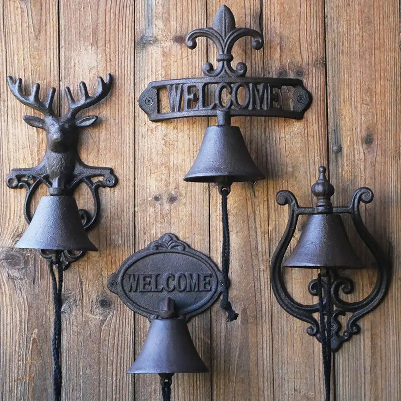 European retro iron cast iron doorbell hand cranked Outdoor Courtyard Garden Cafe Bar Decoration Bell Wall Hanging