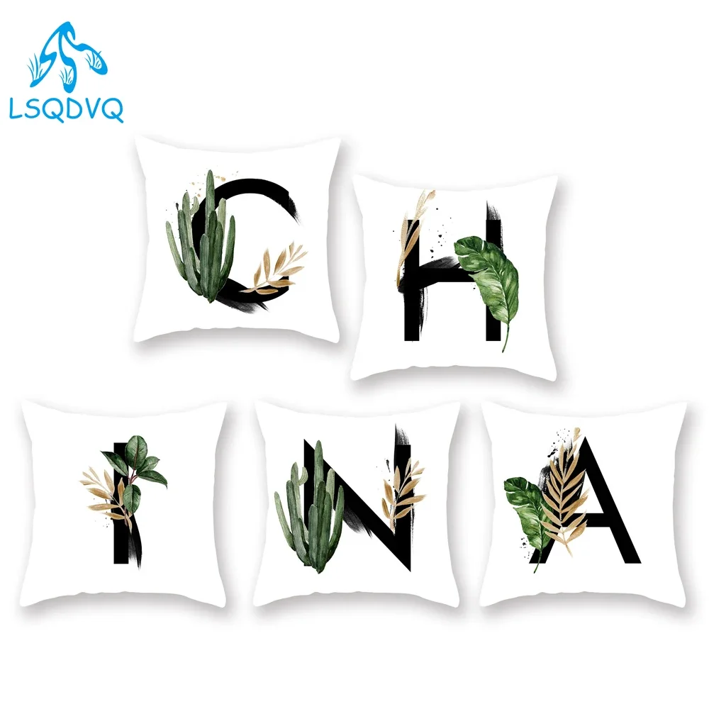 Decorative Throw Pillows Case English Alphabet Plant Creative Polyester Cushion Covers for Sofa Home Living Room Decoration