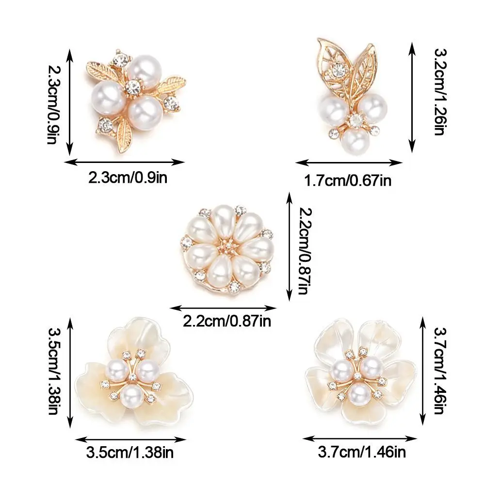 10PCS Pearl Flower Rhinestone Buttons Sparkling Crystal Hairpins Decoration Clothes Sewing Accessories