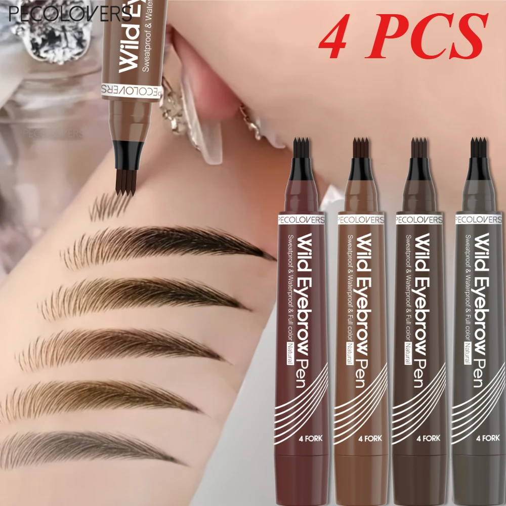 4 Pcs Fast-Drying Four-pronged Liquid Eyebrow Pen, Long-lasting Waterproof Easy To Slide, Wild 3D Eyebrow Look, for All Types
