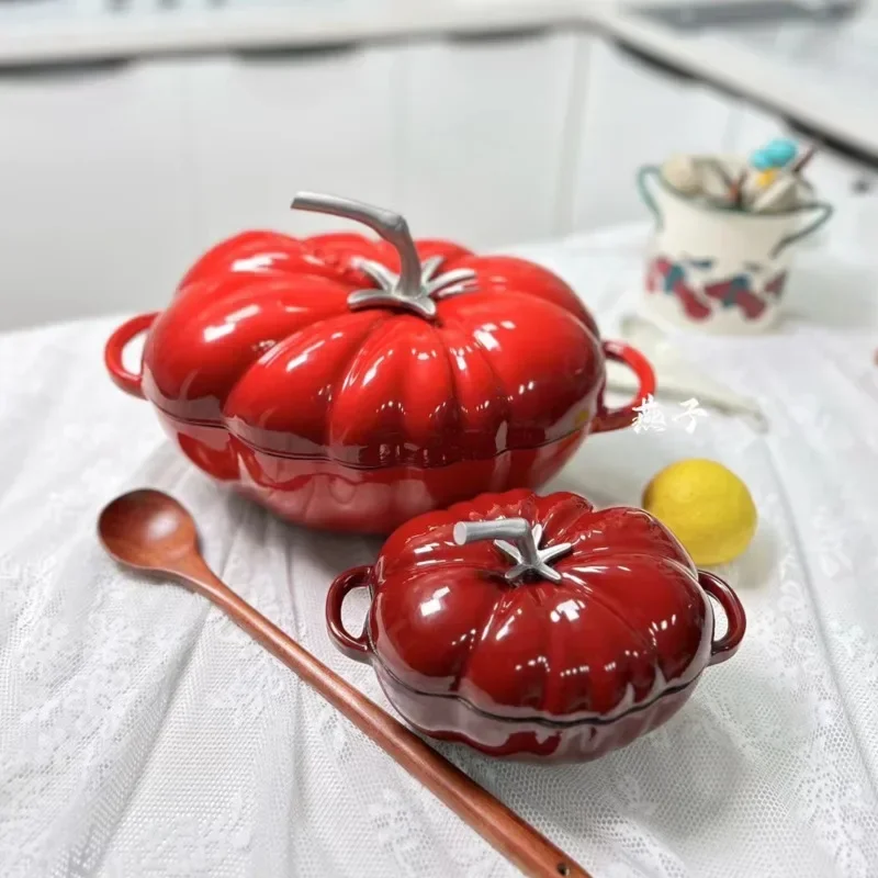 Ollas de cocina de hierro fundido con calabaza, antiadherente esmaltado, universales de inducción y gas, utensilios de cocina decorativos, diseño robusto