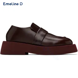 Solid Color Thick-Soled Slip-On Leather Shoes with Round Toe Simple Retro Personality Casual Shoes Comfortable Men's Shoes