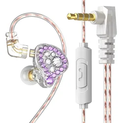 Q2 PRO HiFi Wired Earphone Diamond Face Shiny Headphones with/NO MIC Detachable In-Ear Bass Stereo Earbuds Music Monitor Headset