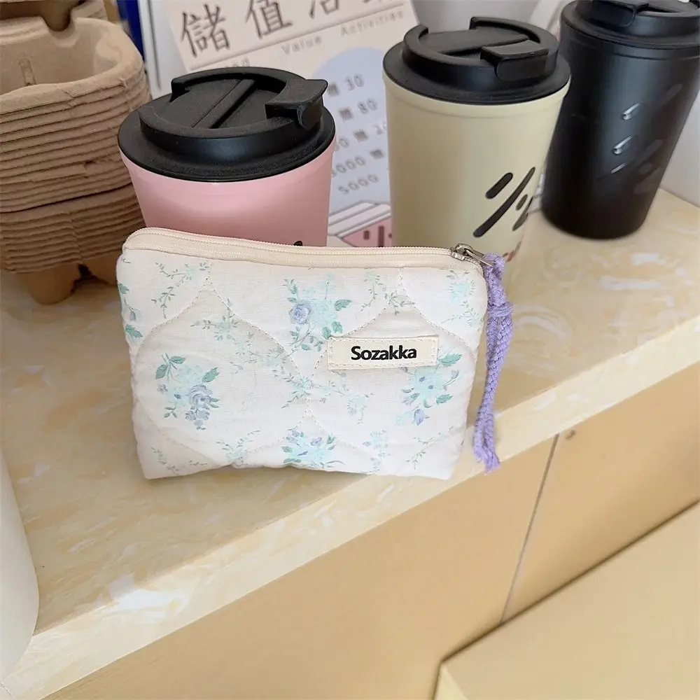 Flower Pattern Coin Purse Makeup Bag Lipstick Cosmetic Bag Toiletry Bag Wash Pouch Earphone Card Storage Bag