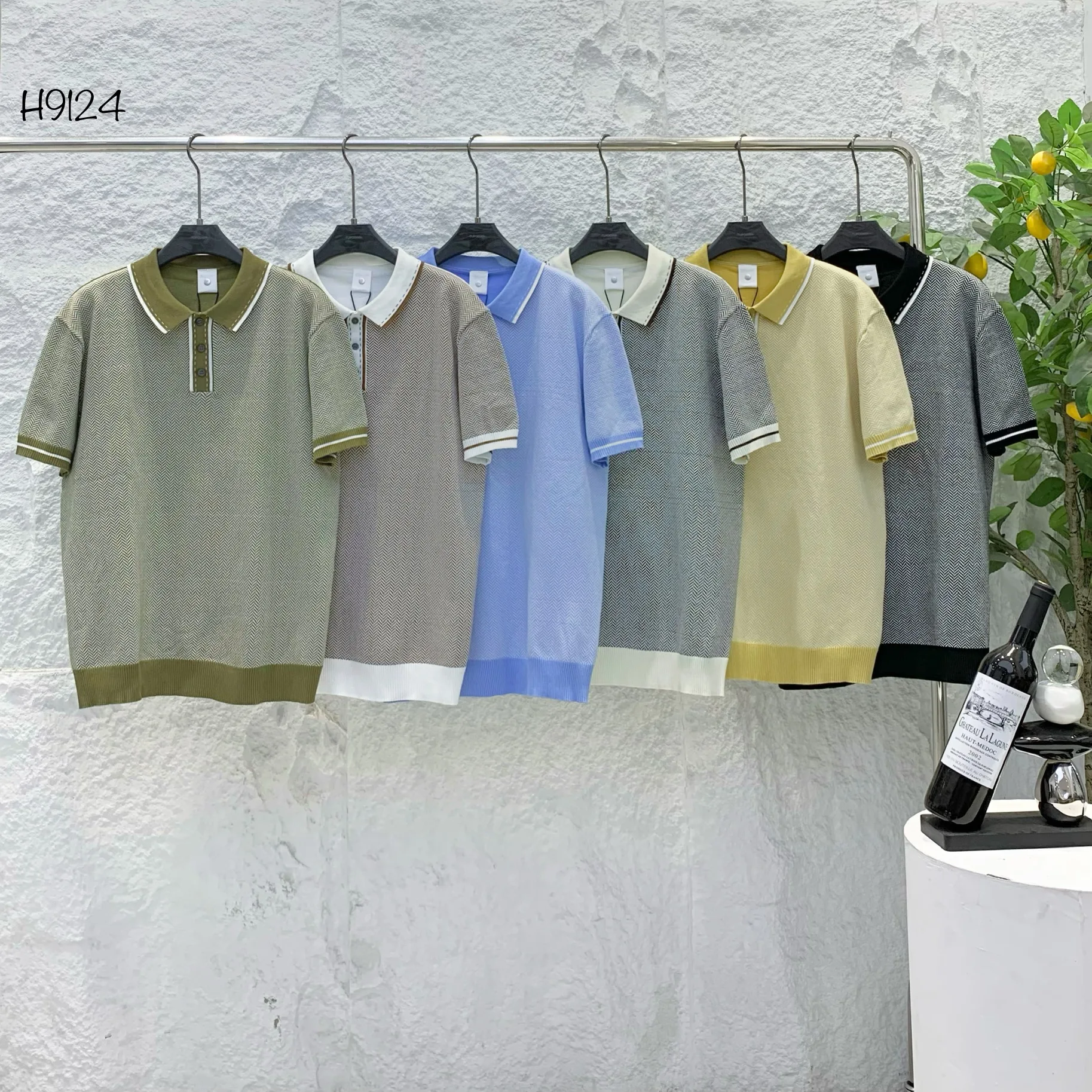 

Yapi высококачественная трикотажная рубашка-поло из ледяной холодной пряжи с рисунком «елочка» и короткими рукавами, летняя контрастная жаккардовая рубашка-поло для мужчин/9124