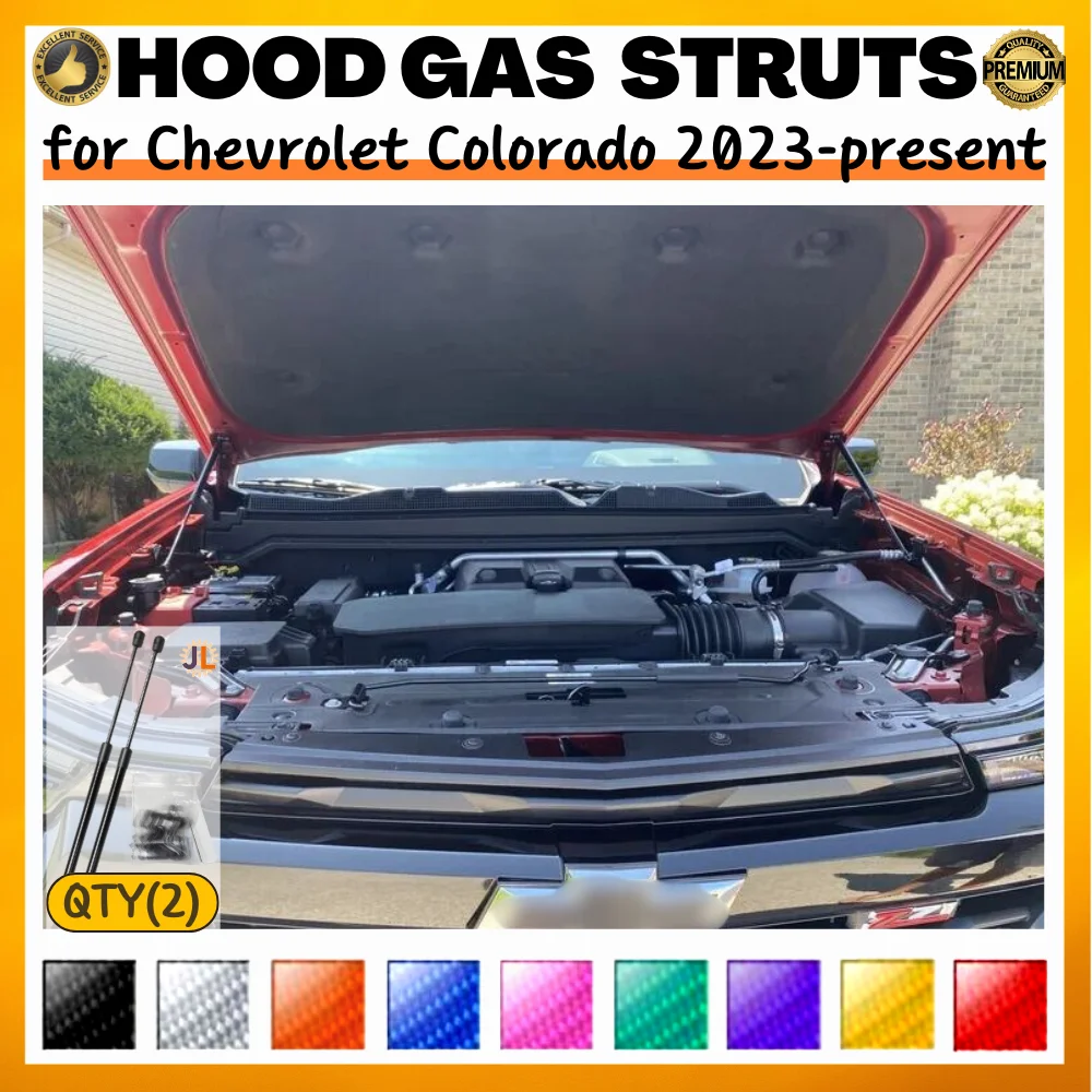 

Qty(2) Стойки капота для Chevrolet Colorado 2023-настоящее время, модификация переднего капота, газовые пружины, амортизаторы, подъемные опоры, демпферы