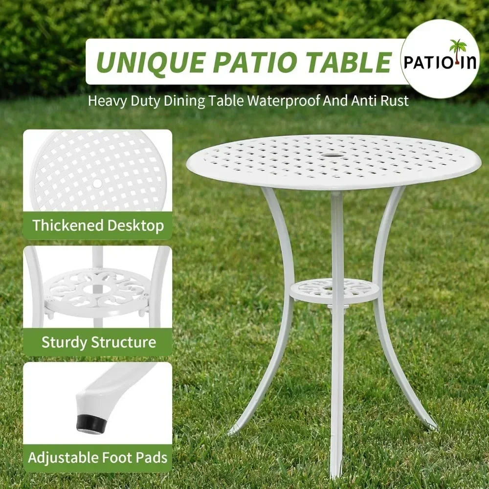 

[New Arrival, Limited Stock!]bistro set 3 piece outdoor patio bistro set with umbrella hole, rust resistant white bistro table a