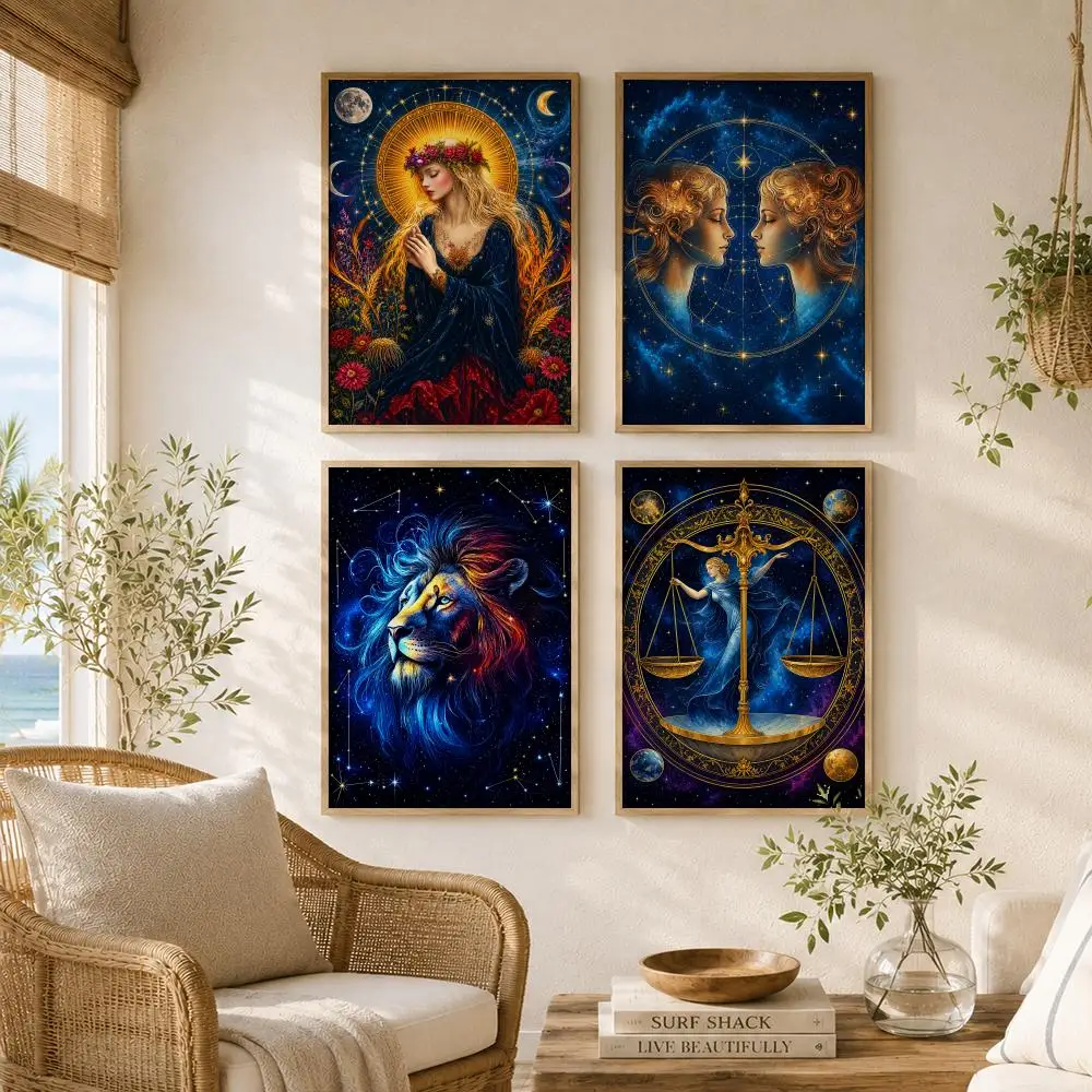Celestial Zodiac Art Painting Calligraphy High-Quality Canvas Wall Mural Crease-Free For Living Room Bedroom Interiors