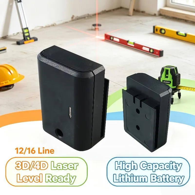 Replacement Rechargeable Lithium Battery For 12/16 Line Laser Level, Works With 3D 4D Laser Level Instruments