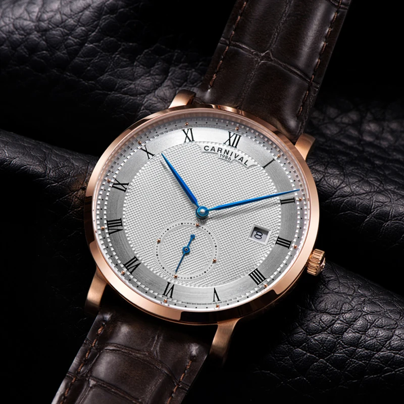 CARNIVAL Luxury Sport Automatic Mechanical Watch Unique 60 Second Design Waterproof Men Watch Leather Strap - view 5