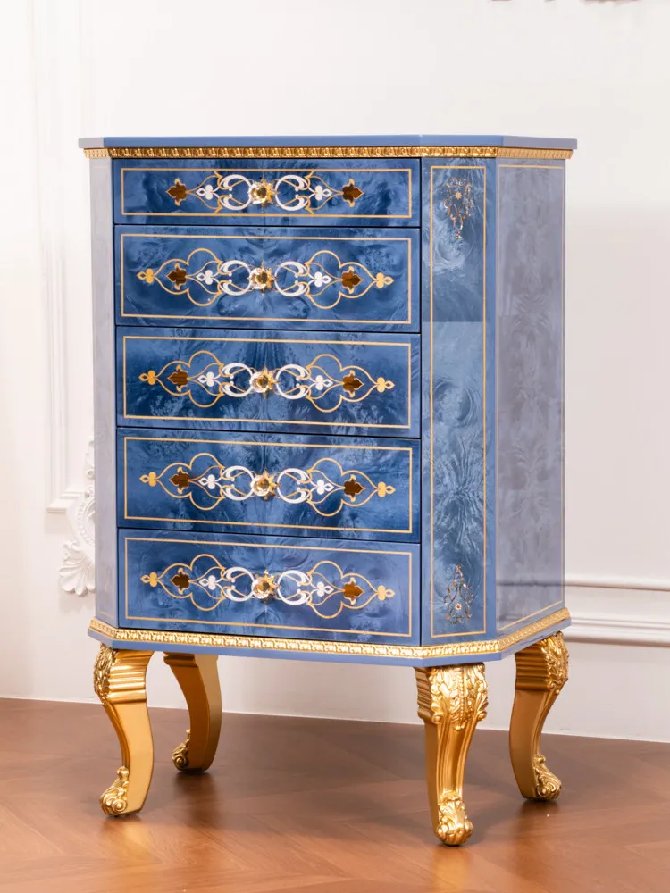 Retro aquamarine carved chest cabinet solid wood locker art light luxury decorative chest cabinet