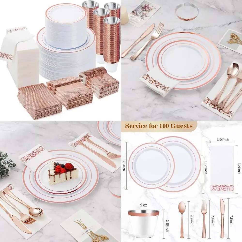 

Disposable Dinnerware Set for 100 Guests - 700PCS Rose Gold Plastic Plates for Parties, Weddings, Christmas, Halloween Events