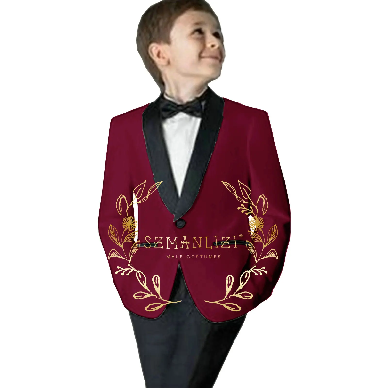 

2022 Boy's Suits 2 Pieces Burgundy Wedding Suits For Kid Shawl Lapel Jacket+Pants Children Formal Party Prom Wear