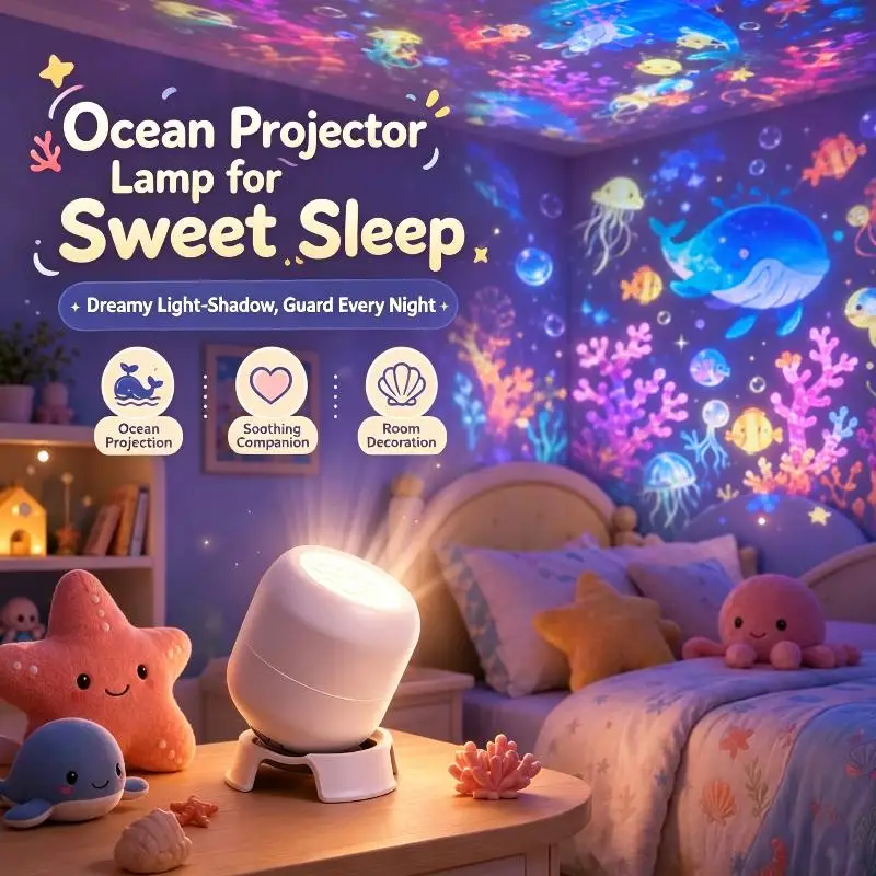 360 Degree Rotating LED Starry Ocean Projection Lamp USB Plug‑in Dynamic Night Light Creative Birthday Present For Bedroom Decor