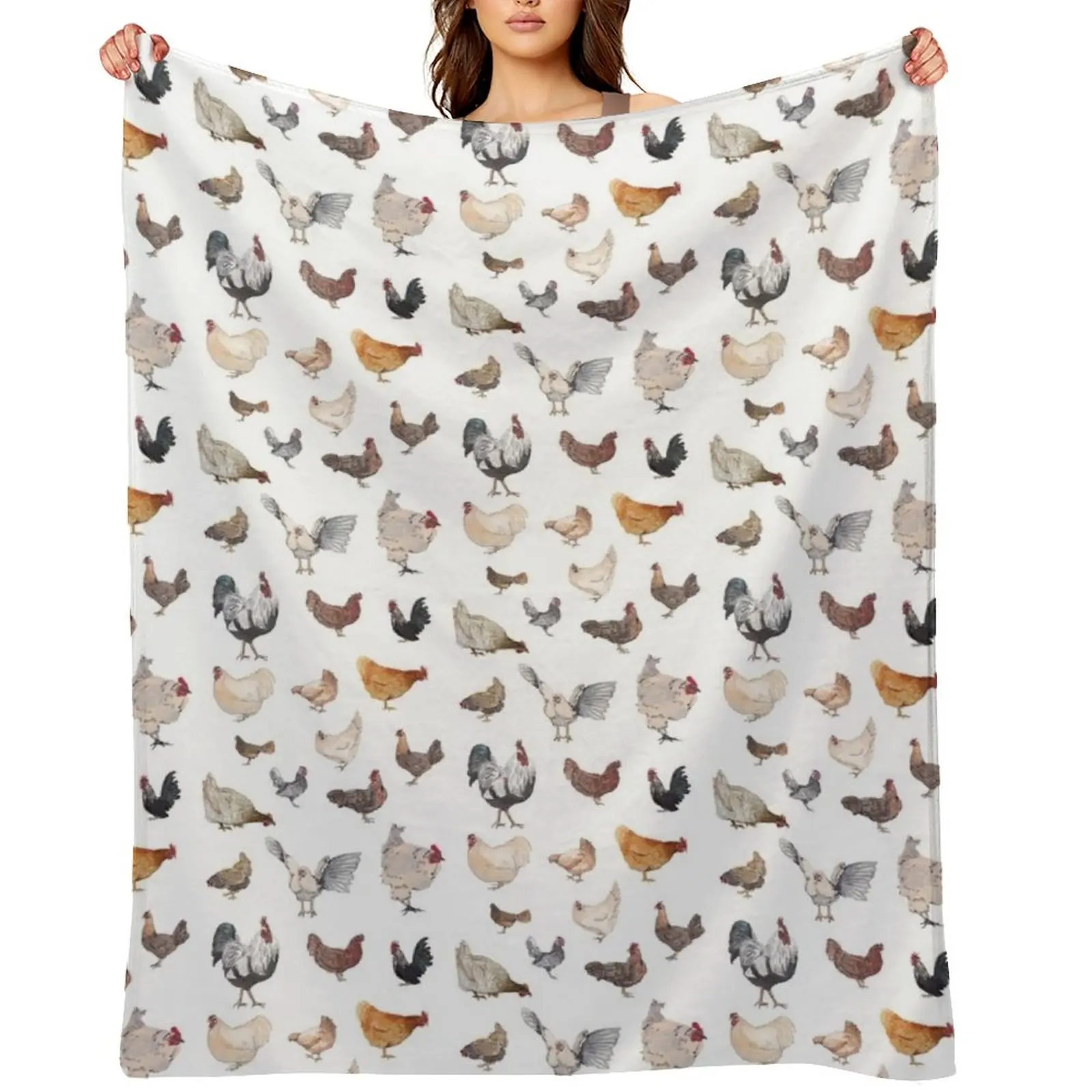 

Chicken Happy print on white background Throw Blanket Hairy Luxury St wednesday Decorative Throw Blankets