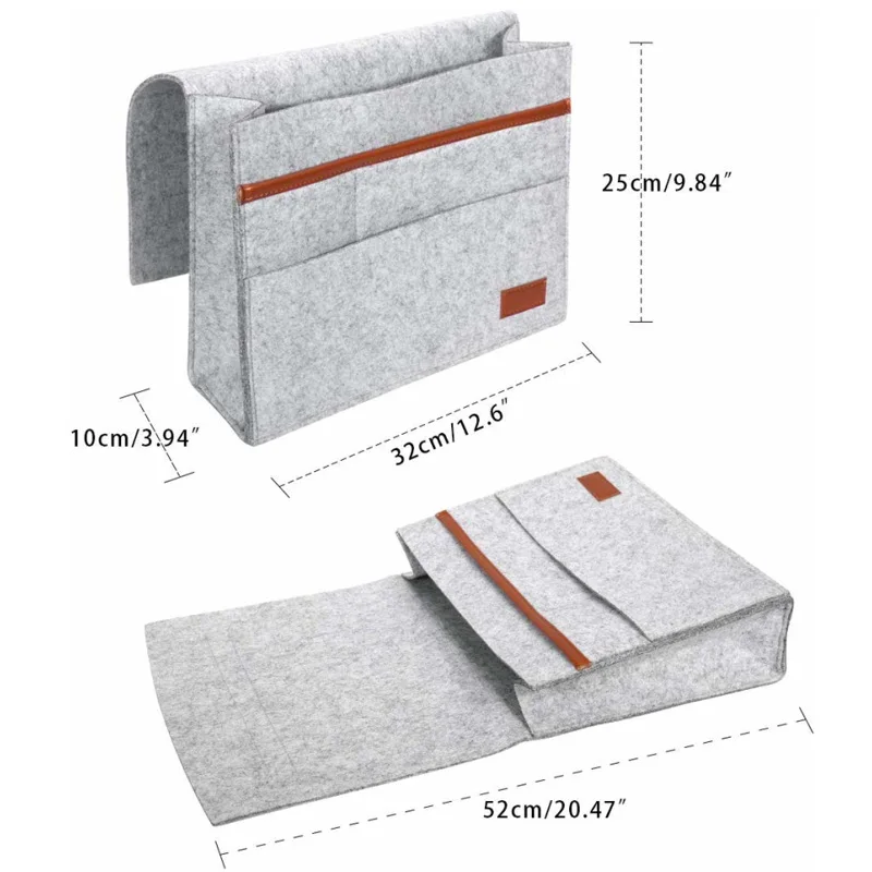 1pc Stylish Bedside Hanging Storage Bag with Phone Remote and Tissue Holder Dormitory Felt Bedside Hanging Organizer