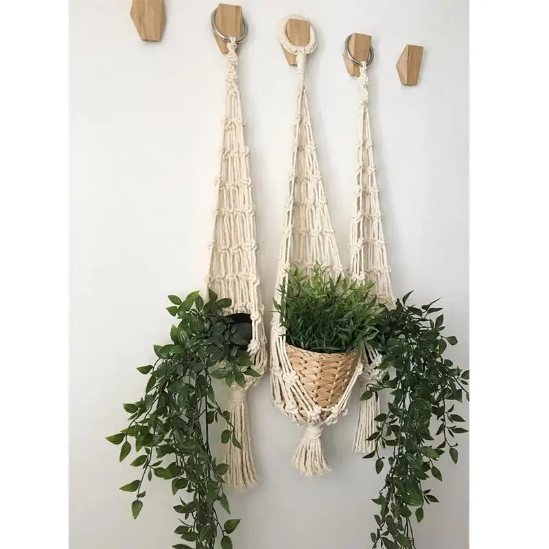 Macrame roślina do powieszenia na ścianie uchwyt styl boho sadzarka bawełna ręcznie tkane doniczka torba z siateczką do wystroju domu lalka