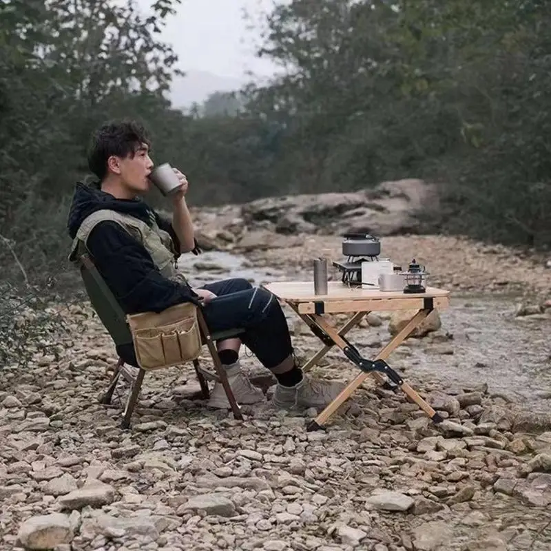 

Y1UC Portable Outdoor Chair Side Bag Canvas Texture Holds Beverages Books Devices