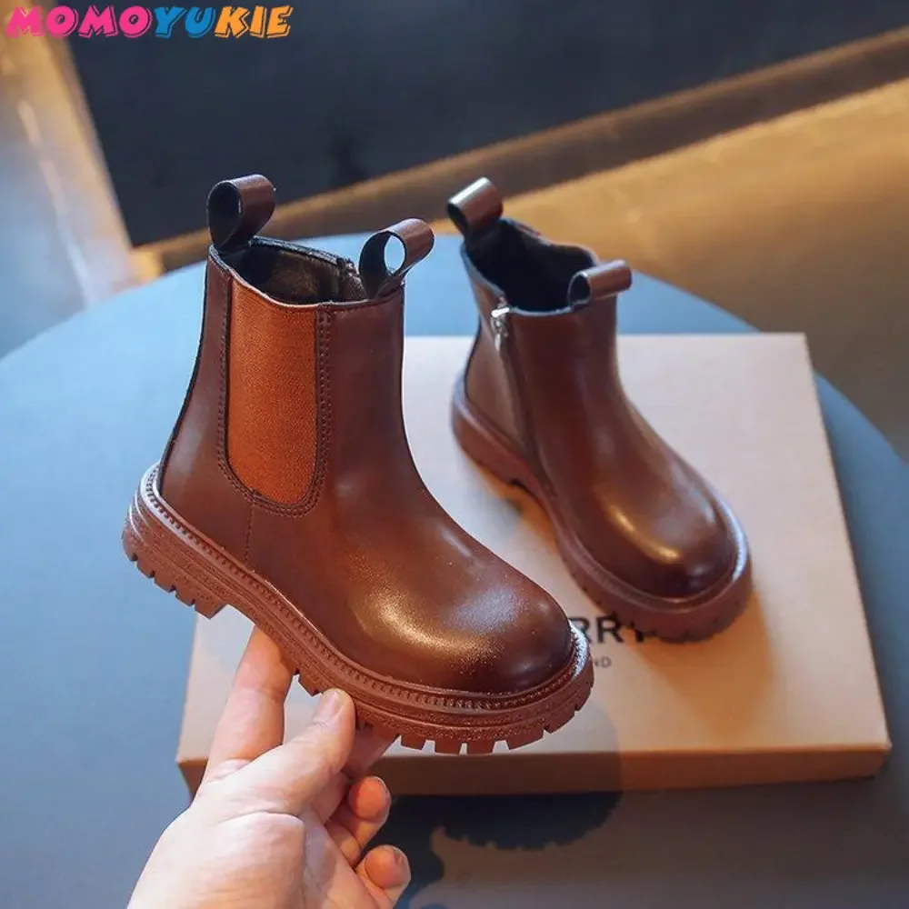 2023 Autumn Winter Childrens Shoes Quality Leather British Style Martin Boots Girls Leather Comfortable Warm Short Fashion Boots