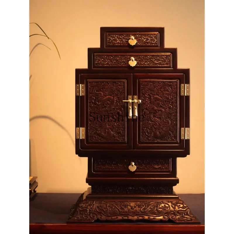 

Antique multi-layer desktop locker blood sandalwood tea set storage tea cabinet