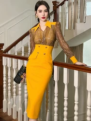 Fashion Lady Fake 2 Piece Elegant Office Formal Pencil Dress Women Clothing Vintage Chic Commute Work Style Lapel Slim Vestidos
