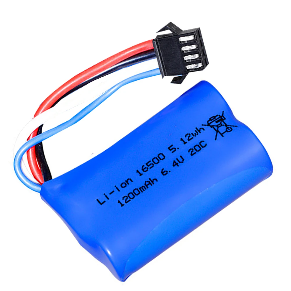 6.4V 1200mah Li-ion Battery 16500 SM-4P Plug with USB charger For Wltoys 18628 18629 18428 18429 1/18 RC Car RC Truck toys parts