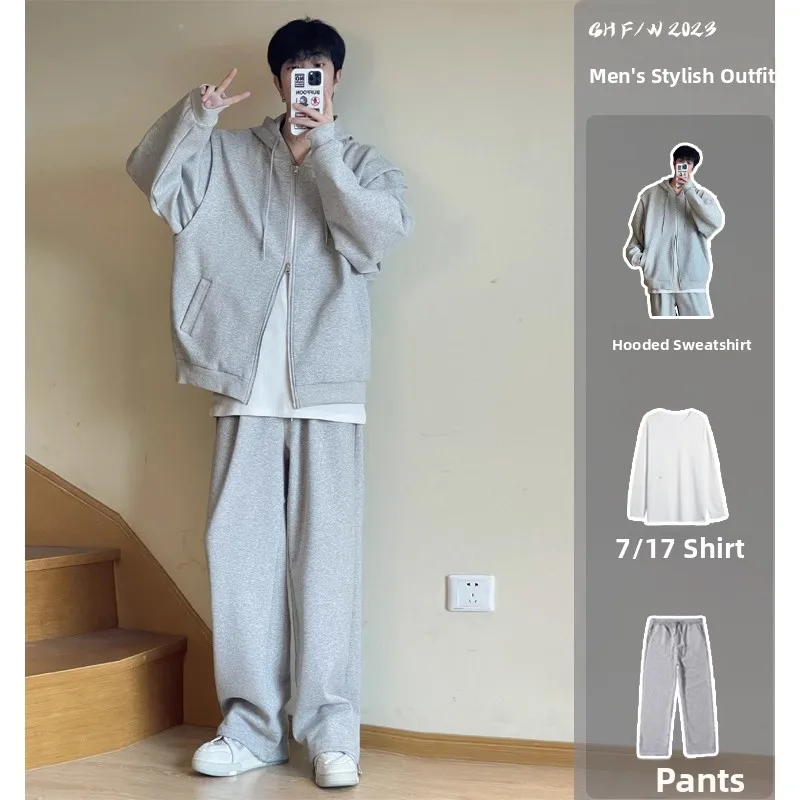 

Мужской легкий кардиган с цветочным принтом, повседневный американский спортивный костюм-тройка с худи и толстовкой для отдыха