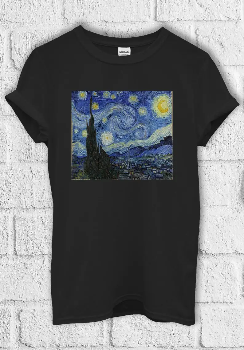 The Starry Night Vincent Van Gogh T Shirt   Baseball Pullover Men Women Unisex Baggy Boyfriend 1714