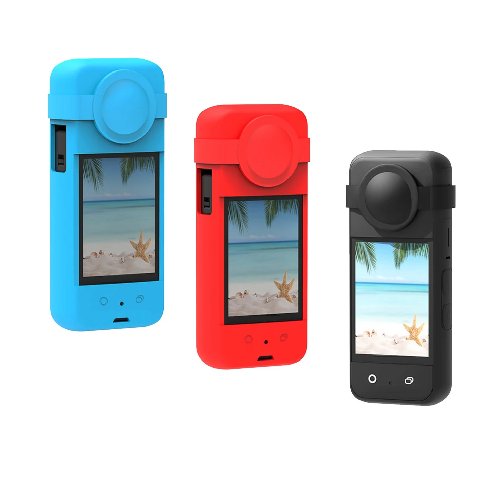 Silicone Case for Insta 360 X3 Panoramic Action Camera Dustproof Silicone Protective Case Anti-Drop Case(Red)