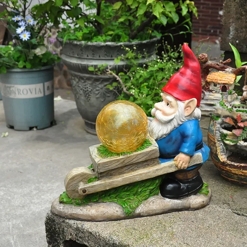 

Поделки из смолы, креативная ручная роспись, светящаяся тележка на солнечной батарее, фигурка старика эльфа для садовых украшений, эльфы, пикси, бонсай, украшение