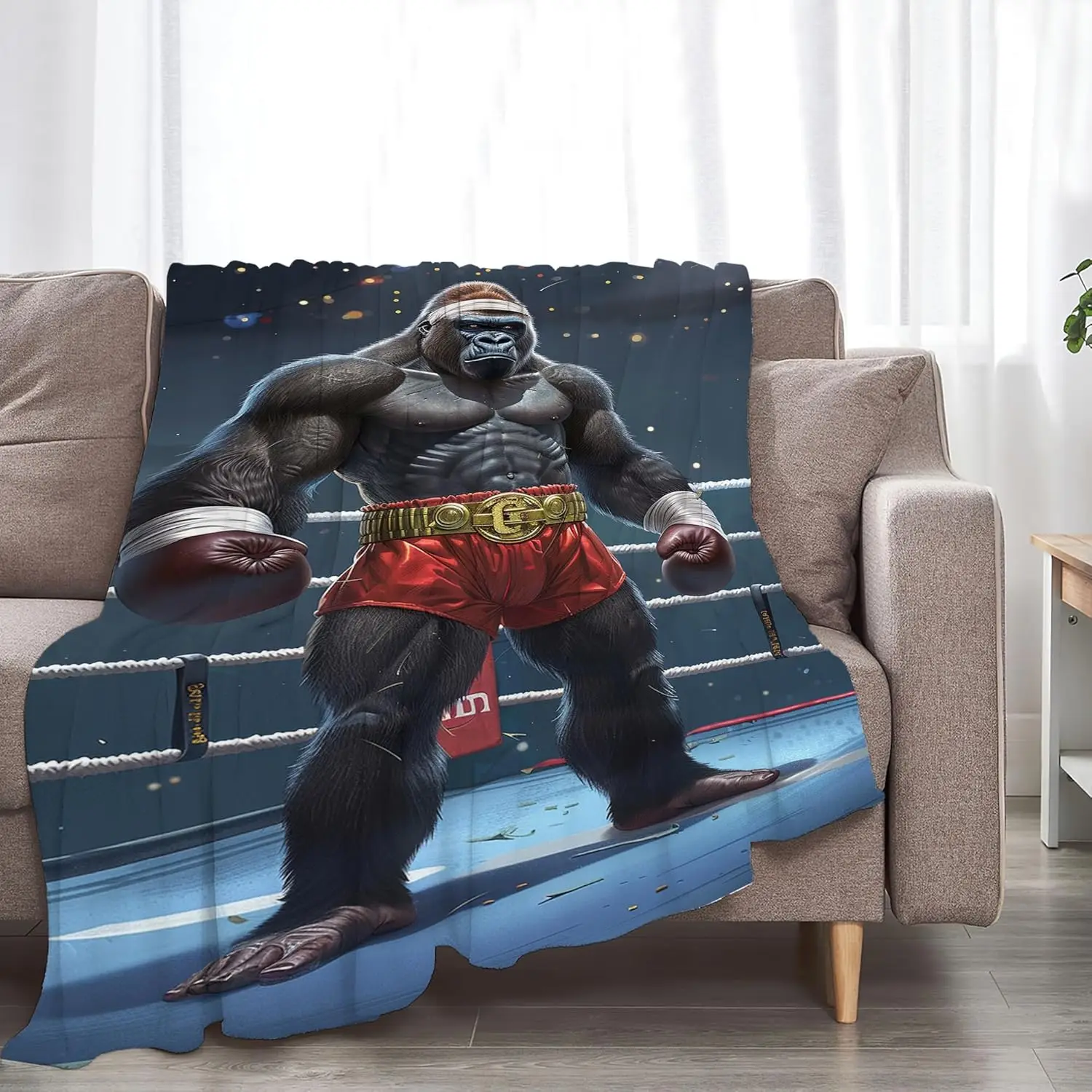 Gorilla Boxing Throw Blanket – Funny, Soft & Cozy Fleece Gift for Men, Women, Boys & Girls