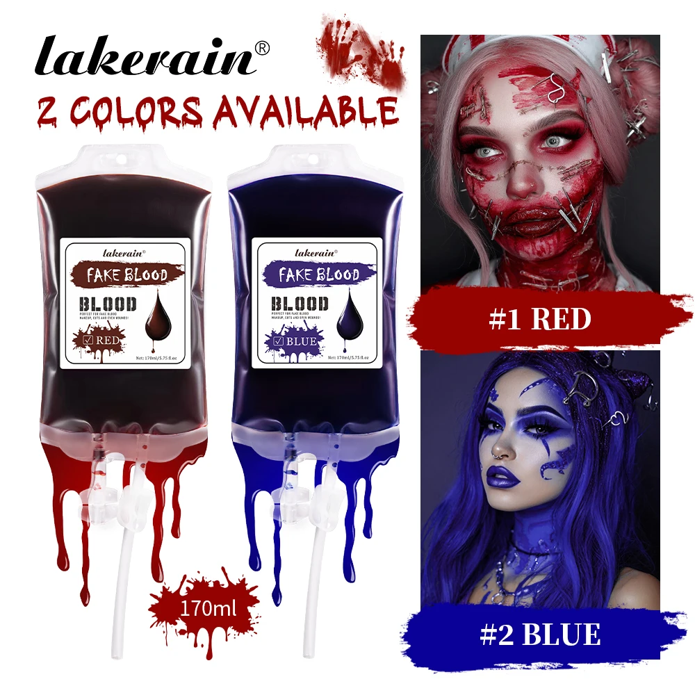 Halloween Zombie Horror Makeup Set Fake Blood Bags Knife Lip Stain Face Paint Skull Bag for Cosplay Scary Party 8 Pcs Makeup Kit